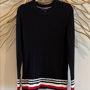 Tommy Hilfiger Navy Cable Knit Sweater with Stripes